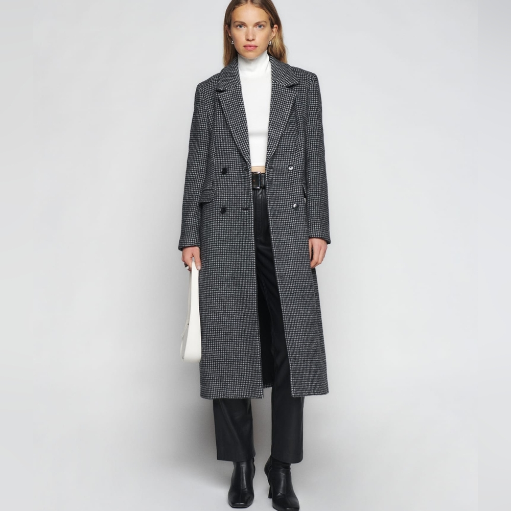 Reformation Baker Coat Black Houndstooth
